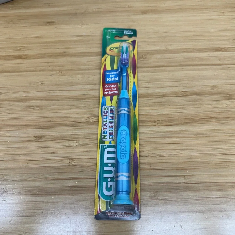 GUM Crayola Kids Toothbrush Metallic Blue Soft Bristles Suction Cup Base New